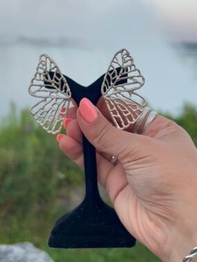 Handmade Sterling Silver Butterfly statement earrings